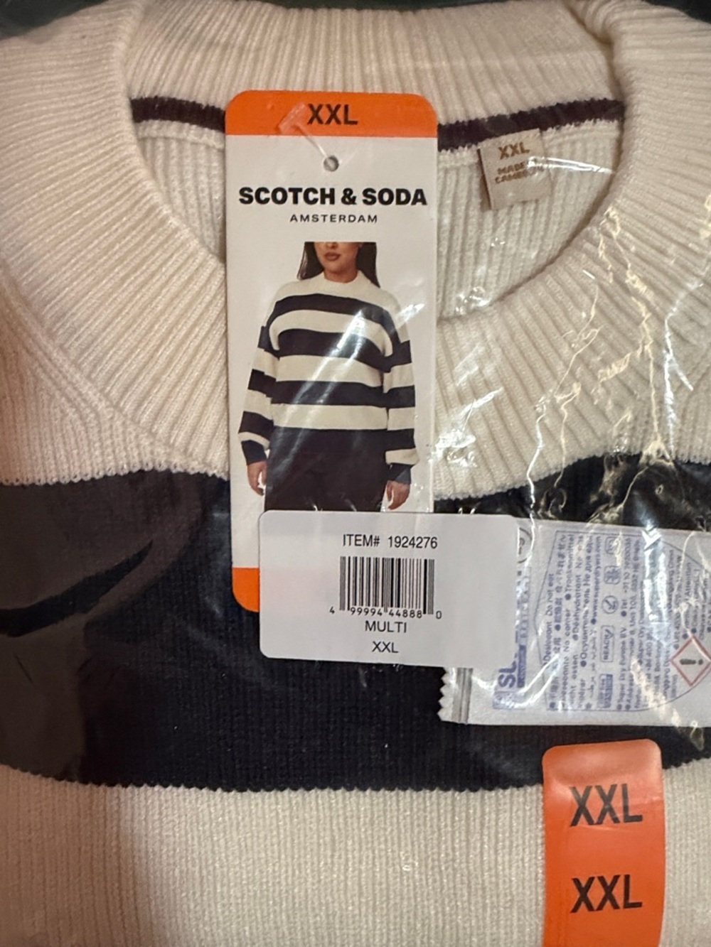 Scotch & Soda Black and Cream Striped Knit Sweater